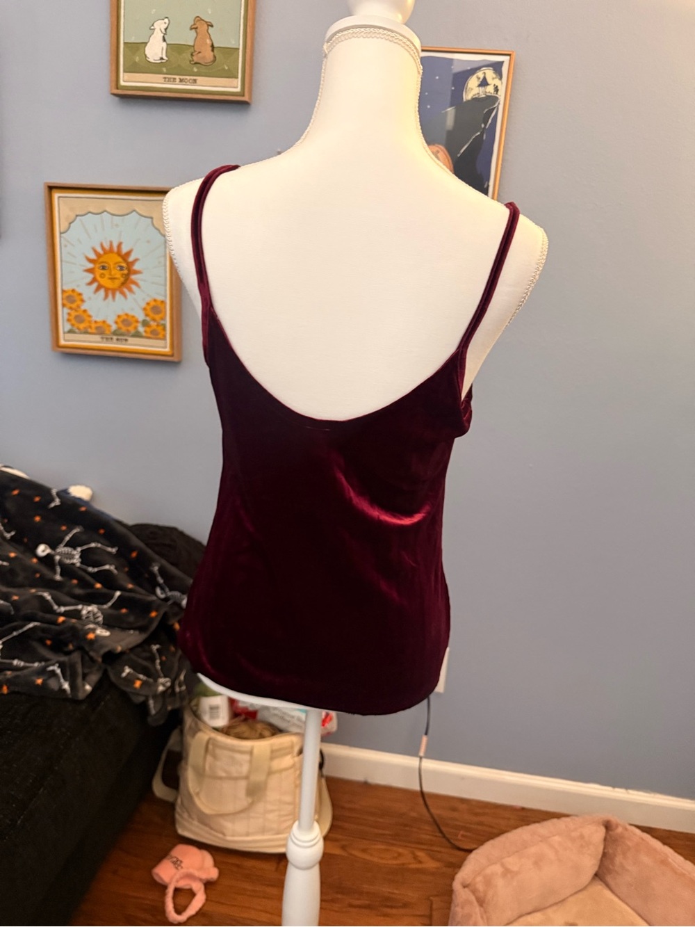 Velvet Lace Trim Cami Tank Top - Burgundy - Picture 5 of 5